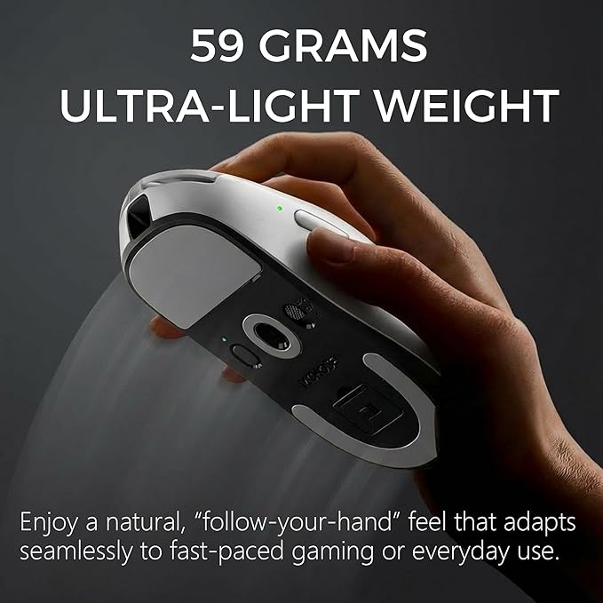 MCHOSE A7 V2 Pro Wireless Gaming Mouse Tri-Mode Connection 59 Grams PAW3395 26K DPI Sensor Wired 8K/Wireless 1K Polling - White