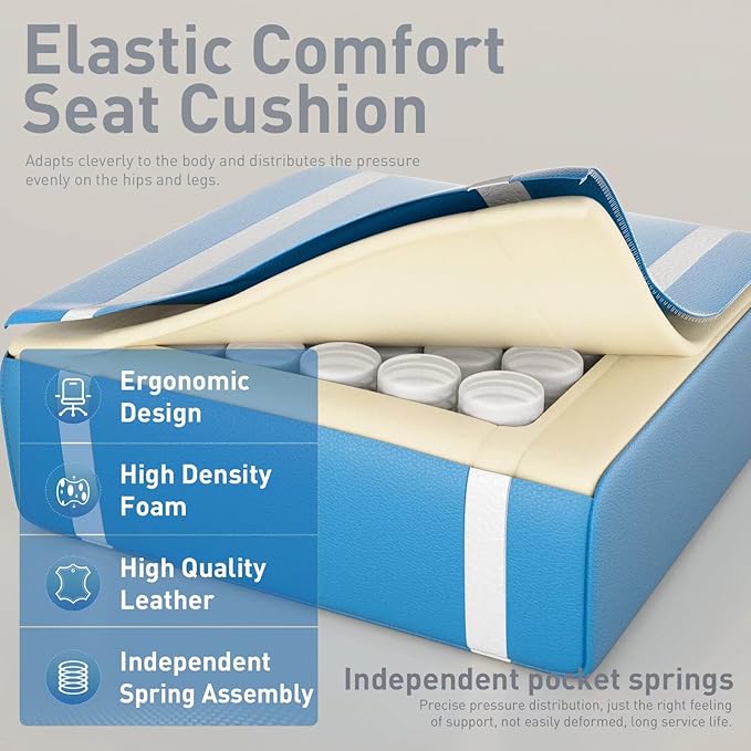HLDIRECT Gaming Chair Ergonomic Video Game Seat with 360° Swivel &amp Lumbar Massage Computer Chair PU Leather Cushion for Adults Home/Office Use (Whtie &amp Blue)