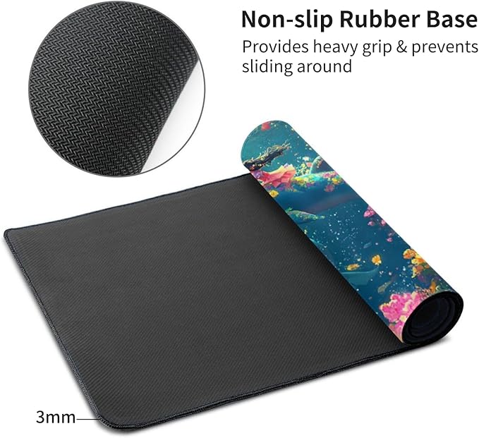 3XL Huge Ocean Mouse Pads Oversized 48x24 - Extra Large Gaming XXXL Mouse Pad for Full Desk - Whales Marine Life Mousepad with Stitched Edges Non-Slip Rubber Base Desk Mat