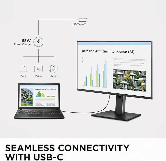 ViewSonic VG2452 24 Inch IPS 1080p Ergonomic Monitor with Tilt Swivel Pivot Height Adjust 100Hz 5-Port USB Hub HDMI DisplayPort and 65W USB C Inputs