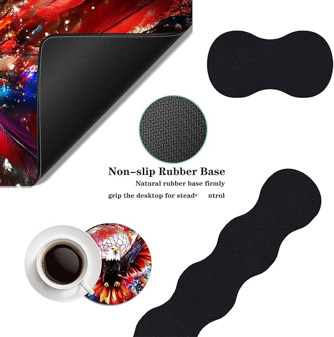 Mouse PadLarge Desk Mat Set 4in1 XL Mousepad + Keyboard Wrist Rest+Mouse Wrist Rest+Coaster with Ergonomic Desk Pad for Home Office Table Computer Cover -Eagle and Dreamcatcher