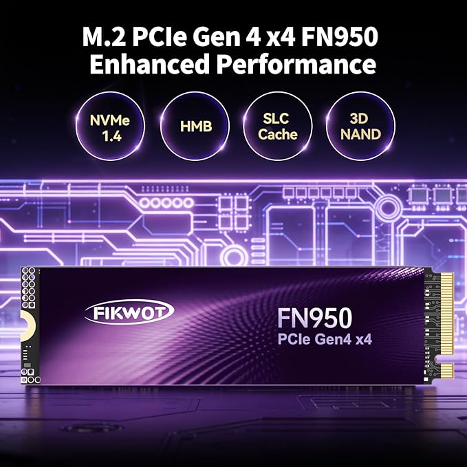 FN950 2TB NVMe SSD PCIe Gen4x4 M.2 2280Read Up to 4800MB/s Configure SLC Cache Internal Solid State Drive for PS5 Laptop Desktop
