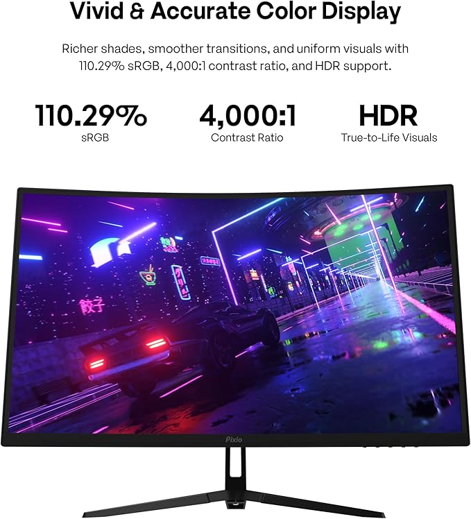 Pixio Two PXC279WAVE 27 inch 300Hz Refresh Rate FHD 1080p Resolution 1650R Curve Fast VA Panel 1ms GTG Response Time HDR Curved Gaming Monitor and PS1D Wave Black Dual Monitor Arm