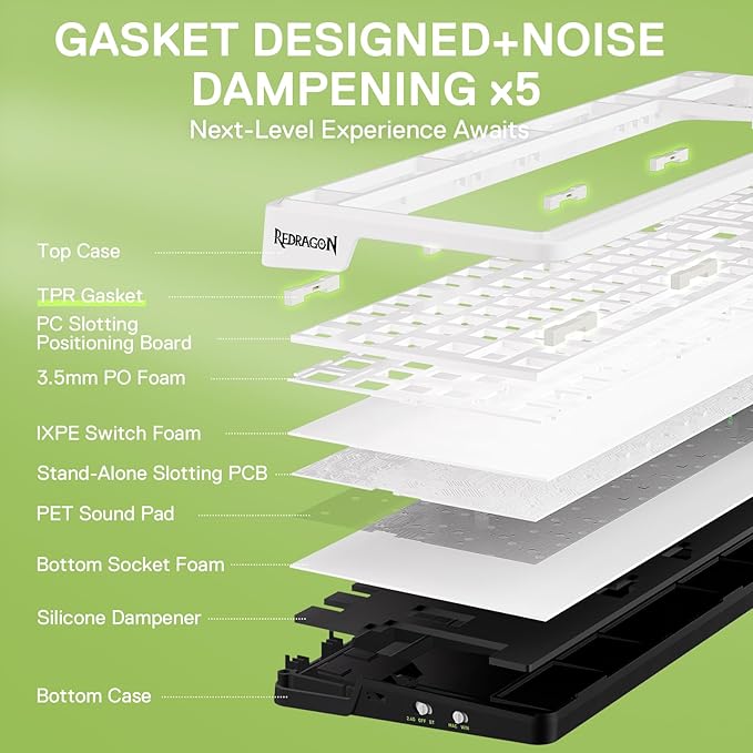 Redragon K686 PRO 98 Keys Wireless Gasket RGB Gaming Keyboard 3-Mode PBT Mechanical Keyboard w/Hot-Swap Socket Dedicated Knob Control &amp 5-Layer Noise Dampening Custom Linear Switch
