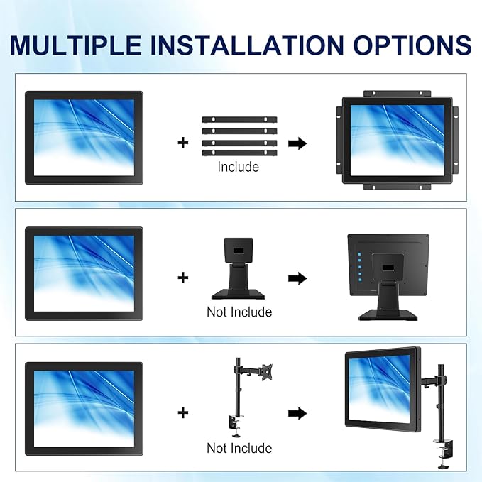 9.7 Inch Industrial Touch Display 1024x768 Open Frame Touch Screen Monitor with HD-MI &amp VGA Inputs Metal Back Housing LED Backlight Display VESA Mount &amp Open-Frame Bracket Installation