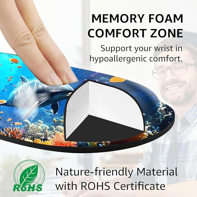 Large Keyboard Mouse Pad Set Extended Mouse Pad+Keyboard Wrist Rest Support Memory Foam Ergonomic Easy Typing 4Pcs (31.5×11.8 in) Desk Pad Set for Office HomeUnderwater Dolphin Scene