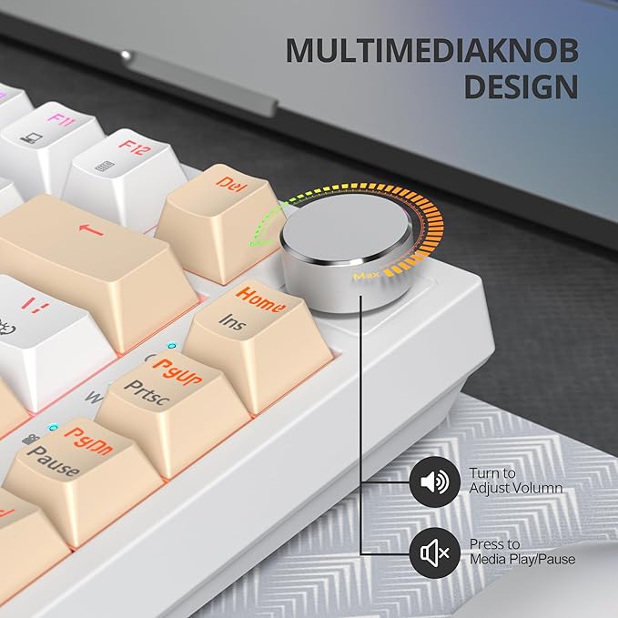 75% Mechanical Creamy Keyboard with Volumn Knob Gasket Hot Swappable RGB Gaming Keyboard Wired Custom Keyboard with Red Switch 82 Keys Compact Creamy White