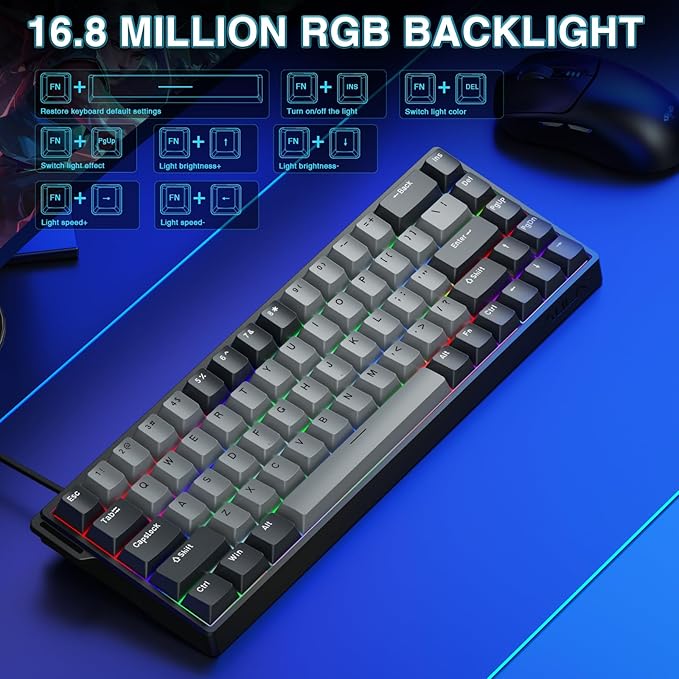 AULA WIN68 HE PRO - Hall Effect Gaming Keyboard with Magnetic Switch Fast Trigger Mode Adjustable Actuation 8KHz Polling Rate Wired RGB Backlit Mechanical Gaming Keyboard 60 Percent Compact Design