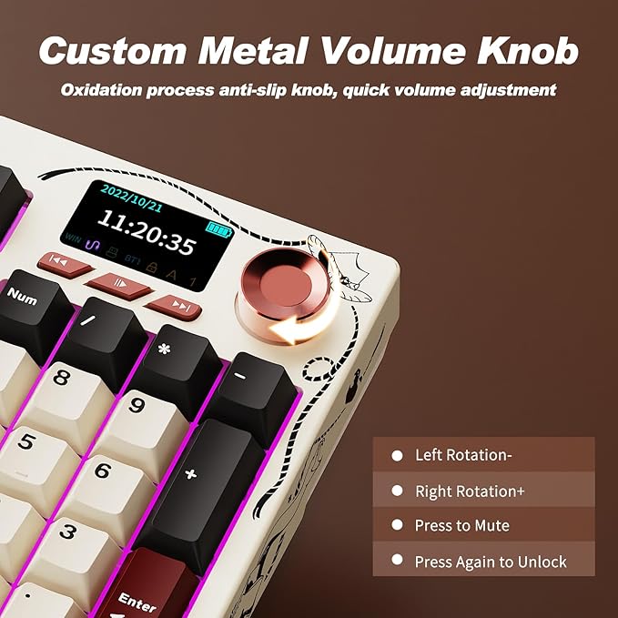 Ajazz AK35I V4 Customizable Wireless Gaming Mechanical Keyboard Wired/Wireless 2.4G/BT Gasket Structure 10000mAh Battery Full-Color RGB 1.14-inch Color Screen Knob Multi-Function Keys.
