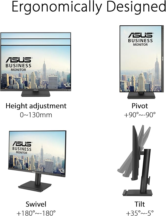 ASUS 24” Docking Monitor (BE248CFN) – WUXGA (1920x1200) IPS 100Hz Frameless USB-C Docking RJ45 Speakers Height Adjustable HDMI Daisy-Chain Eye Care Wall Mountable 3 yr Warranty