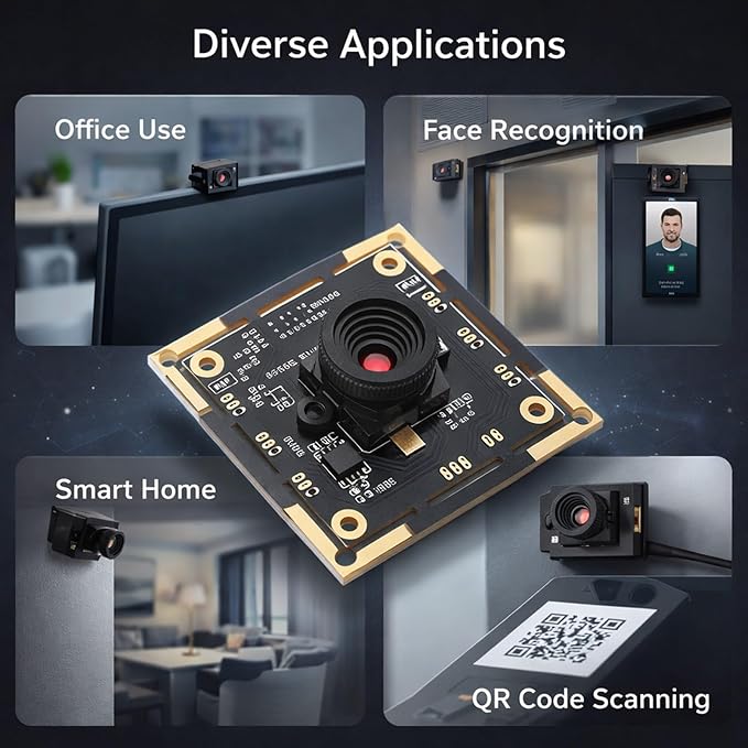 USB Camera Module 1MP 720P 60 Degree View 30FPS Frame Rate Black - QR Code Scanning Face Recognition USB Plug and Play