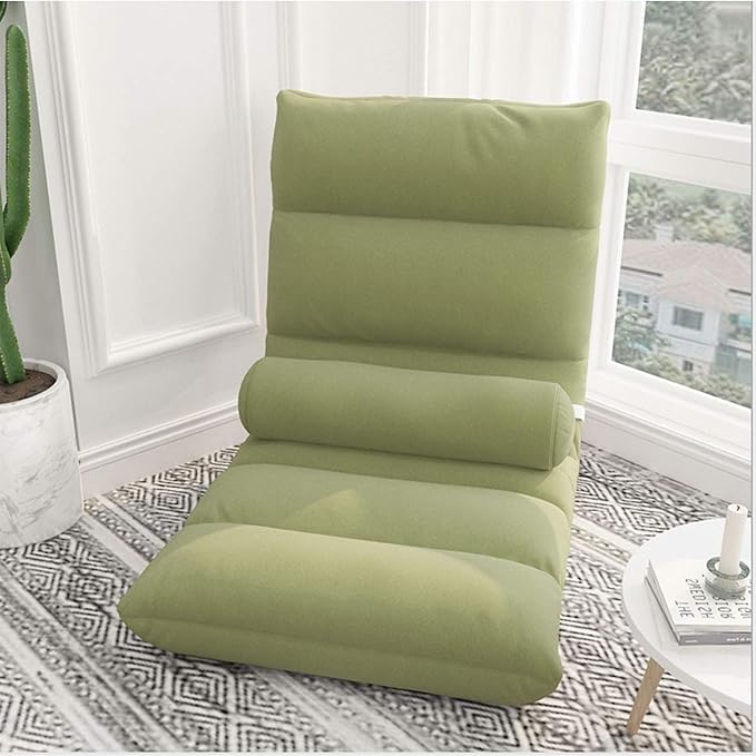 Adjustable 5Position Floor Chair-Pillow Gaming Chair-Cushion Dorm Rocker-Gamer-Comfy for Reading Game Meditating-Simplicity Style-and Free Long Bolster Pillow(Matcha Green)