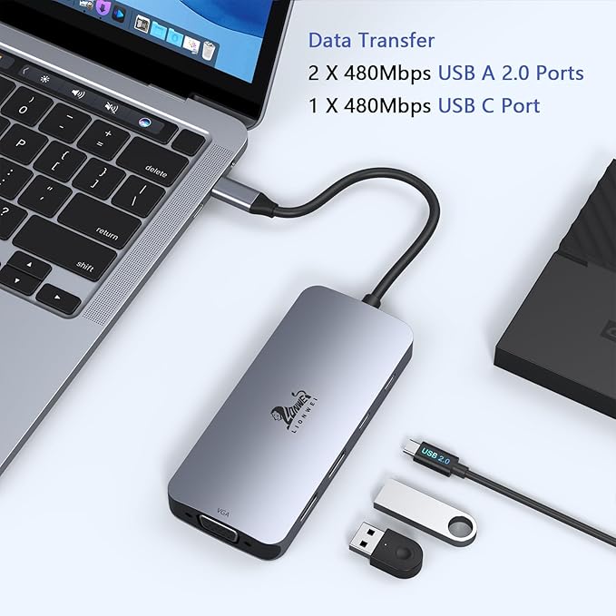 LIONWEI USB C Docking Station Dual Monitor Laptop Docking Station 3 Monitors Quadruple Display with Dual 4K HDMI DP VGA 100W PD 3 USB C/A 2.0 Laptop Dock for Dell Lenovo HP Surface