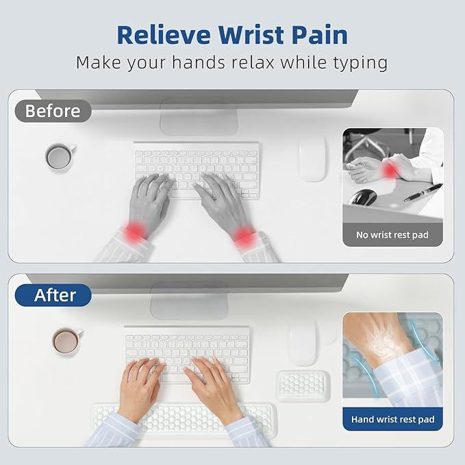 Leather Wrist Rest for Keyboard and Mouse Comfort Memory Foam Wrist Rest with Non-Slip PU Base Ergonomic Keyboard Wrist Support for Typing Pain Relief Protect Hand and Arm (White)