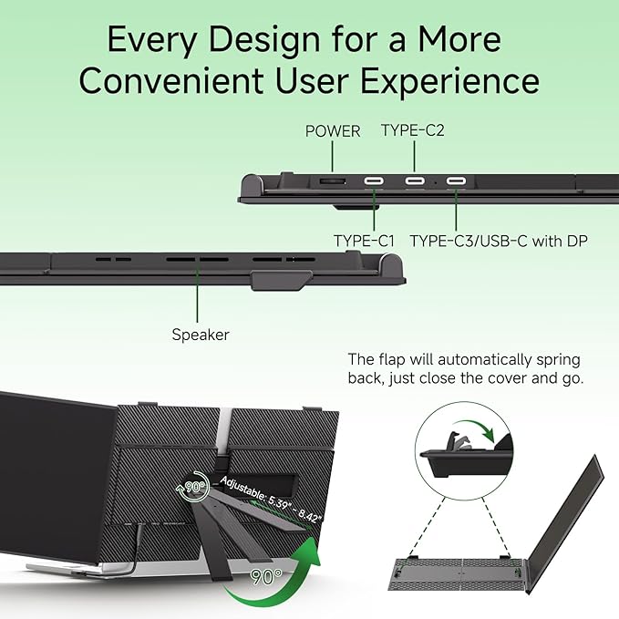 Laptop Screen Extender - 14” Ultra Thin and Light Travel Monitor for Laptop FHD 1080P Portable Second Monitor IPS Screen Display Plug &amp Play for Mac Windows Android iOS