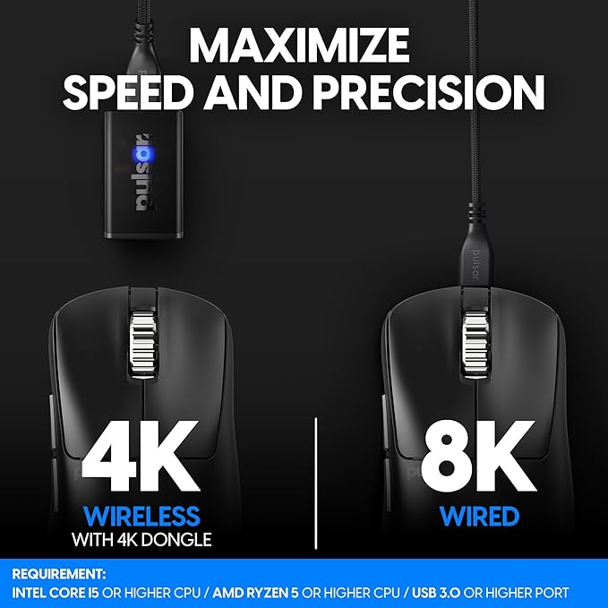 Pulsar Gaming Gears - Xlite V3 ES Wireless Gaming Mouse Ergonomic Optical Switch OLED Display Driverless PAW3395 Sensor 100H Battery 4K dongle Included (Medium Black) (Renewed)