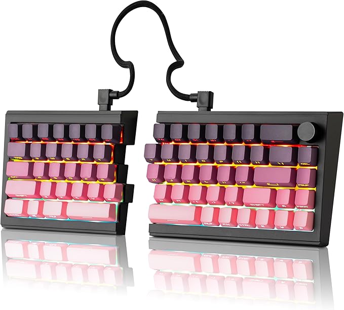 ZORNHER ST68 Wireless Ergonomic Split Mechanical Keyboard65% Pink &amp Purple Custom Creamy TKL Keyboard with KnobLighted Up PBT KeycapsPre-lubed Clicky SwitchesHot-SwappableRGB Backlit