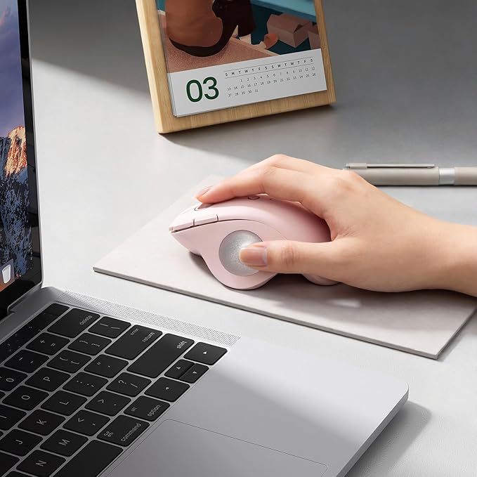 seenda Wireless Trackball Mouse Bluetooth - Ergonomic Rollerball Mouse Rechargeable 3 Device Connection Optical Mice Adjustable DPI Thumb Control Mice Compatible for Mac/Android/Windows - Rose Pink