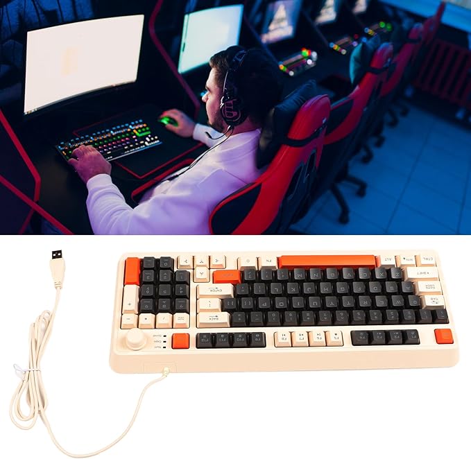 Vikye USB Gaming Keyboard Silent Computer Keyboard with 94 Keys LED Backlight Ergonomic Keyboard with Foldable Cable Gaming Keyboard Suitable for
