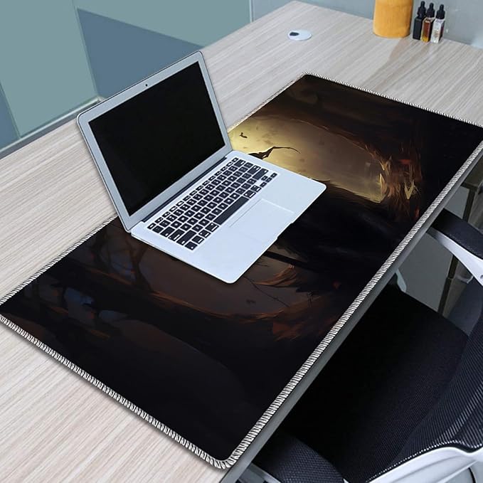 Gaming Mouse Pad Set Large Gaming Mouse Pad+Keyboard Wrist Rest+Mouse Wrist Rest+Coaster Easy Typing Pain Relief 31.5 × 11.8 inch Desk Mat for Home Office - Black Cat Witch