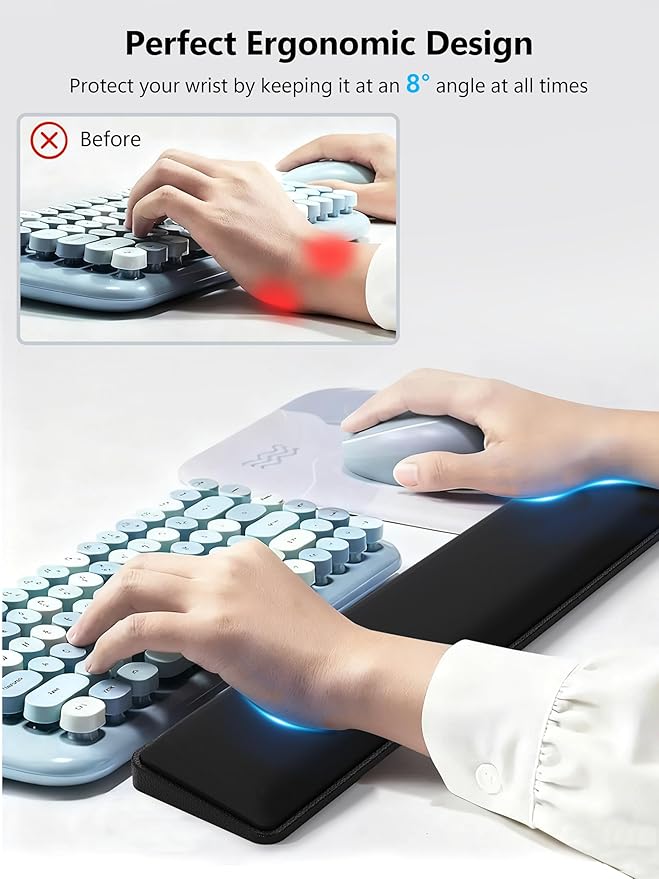 TopMade Keyboard Wrist Rest Cooling Gel &amp Upgrade Soft Memory Foam Design Wrist Support for Keyboard Full-Size Keyboard Hand Rest Pad Ergonomic Palm Rest for for Long Hours of Work Gaming Bla