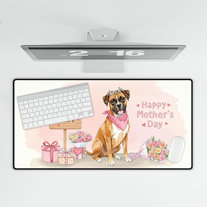 Happy Mother's Day Boxer Love Dog Mom Heart Flower Desk Mat Full Keyboard Mouse Pad Boxers Dog Lover Gifts Idea Large Mousepad 12004