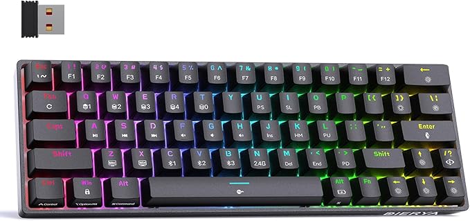 DIERYA DK63 60% Wireless Mechanical Gaming Keyboard | Bluetooth/2.4G/Wired Keyboard | RGB Backlit Compact 63 Keys Mini Office Keyboard | with Blue Switch | for Windows Laptop PC Gamer Typist-Black
