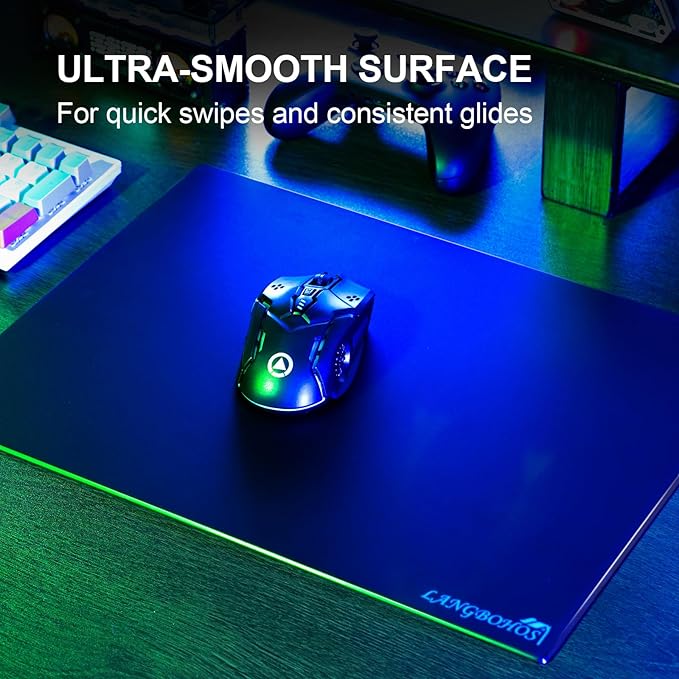 Extra-Large Glass Mouse Pad (Black-19.7 * 16'') Micro Etched Surface and Whole Silicone BaseGaming Mouse Pad Improved Precision and SpeedDurable Easy to Clean