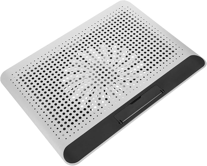 DOITOOL Quiet Aluminum Alloy Laptop Cooler Stand with Angled Dual USB Ports Rotary Fan Speed Control Non-slip Base Mute Cooling Pad for Notebook Computer Use at Home and Office Silver