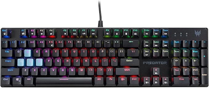 acer Predator Aethon 303 Wired Gaming Keyboard-Kailh Blue Mechanical Switches|RGB Illuminated Keyboard|12 Backlight Effects|5 Pre-Set Gaming Modes &amp 3 Sidelight Effects|100% Anti-Ghosting(Pack of