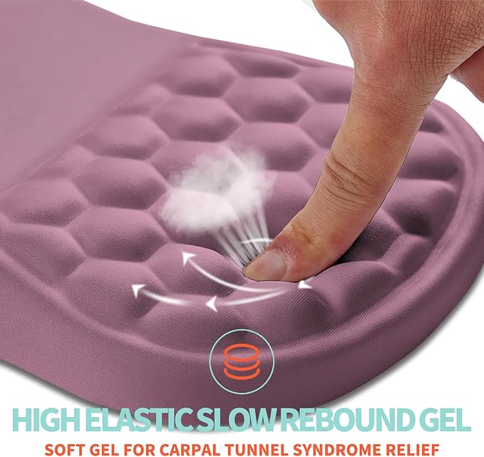 Ergonomic Mouse Pad Wrist Support with Memory Foam Massage Bulge Carpal Tunnel Pain Relief Mousepad Wrist Rest for Mouse(12x8 inch Dark Pink)
