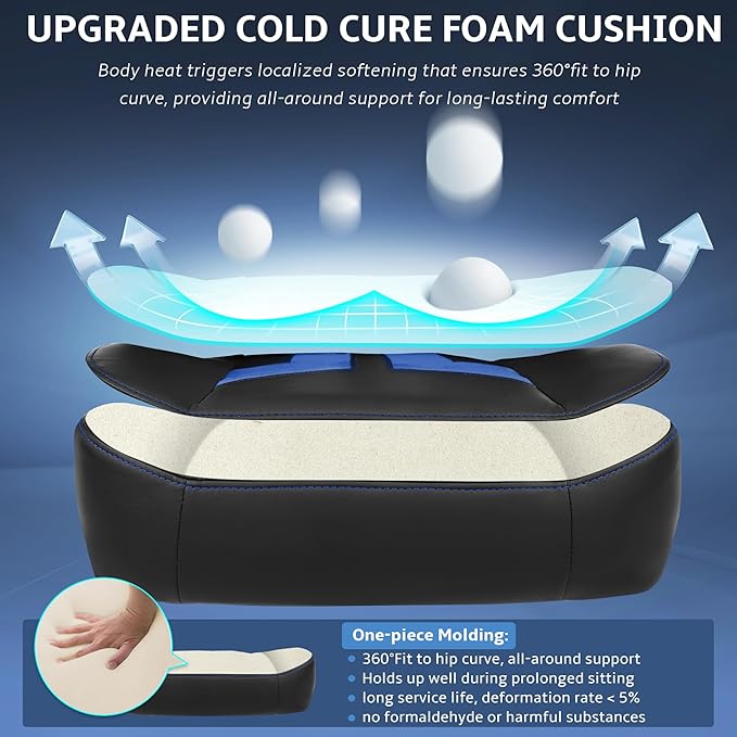 Ergonomic Gaming Chair Computer Desk Chairs 4D Armrests High Back Office Chair with Headrest &amp Lumbar Pillow Tilt Rocker Recliner Heavy-Duty Base Black PU Leather &amp Blue Suede Combo