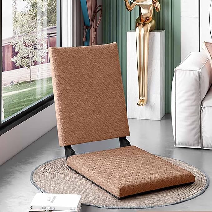 ELEFOCUS Tatami Floor Chair Portable Floor Chair with Backrest Support - Multi-Angle Adjustable Folding Sponge Upholstered Seats(Apricot43 * 41 * 37cm)