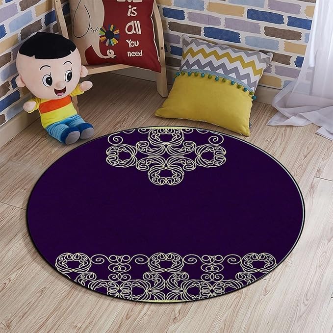 Victorian Style Round Area Rug for Bedroom Living Room Study Playing Non-Slip Floor Mat Carpet Home Decor Rugs Mandala Vintage OrnamentPurple Yellow Diameter 43.3 in