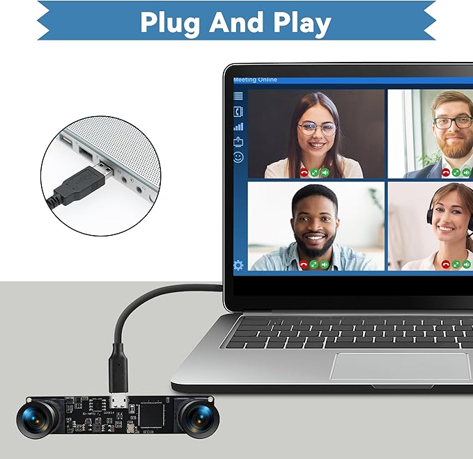 Synchronized Dual Lens Stereo USB Camera 960P 60FPS Webcam with 100 Degree No Distortion Lens 3D VR Webcamera with CMOS OV9715 Sensor Mini Industrial Amera Module for PC Raspberry PI Laptop