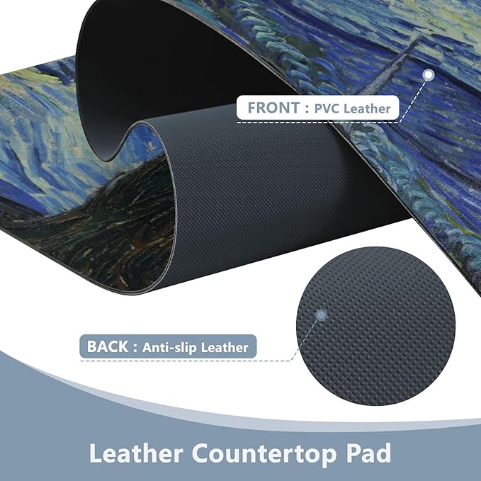 Mouse Pad Desk Mat Leather Desk Pad Large Gaming Desk Cover Protector Mat for Keyboard Computer Laptop Office Waterproof 47.2 x 23.6 Inch Van Gogh Starry Night
