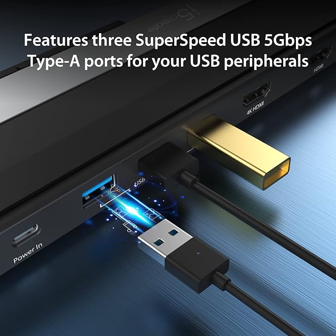 j5create USB-C Dual HDMI Docking Station (10-in-1) 4K + 1080p Dual HDMI Display 5Gbps USB-A x3 SD Card Reader PD 100W RJ45 Ethernet Combo Audio Jack for MacBook and Windows Laptop (JCD542)
