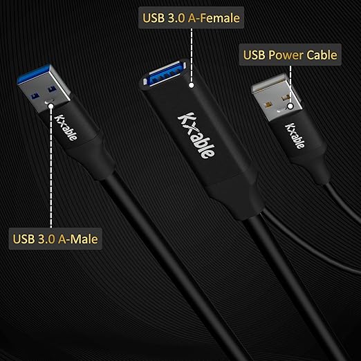 USB 3.0 Active Extension Cable 25 Feet Type A Male to Female Extender Cord USB Repeater Cable with Signal Booster &amp USB Power Supply for Laptop Hard Drive Printer Webcam Xbox VR PS4