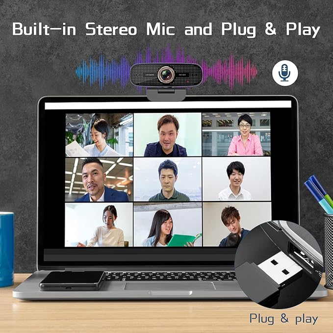 HD 1080P with Microphone 927 Web Camera 2 Mics Streaming 360° Rotatable PC Camera Plug and Play USB for Conferencing/Zoom/Facetime/YouTube/PC/Laptop/Desktop