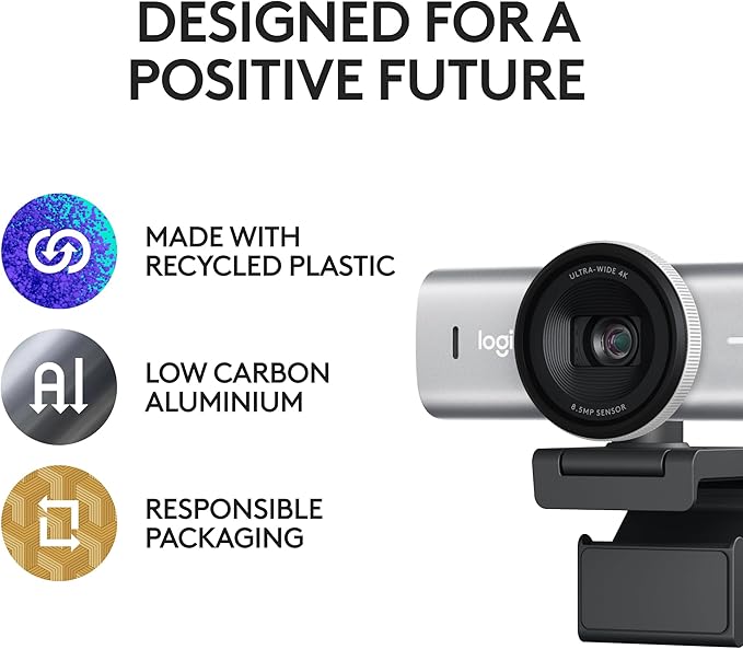 Logitech MX Brio Ultra HD 4K Collaboration Streaming Webcam 1080p at 60 FPS Show Mode Works with Microsoft Teams Zoom Google Meet Nintendo Switch 2 New GameChat - Pale Gray