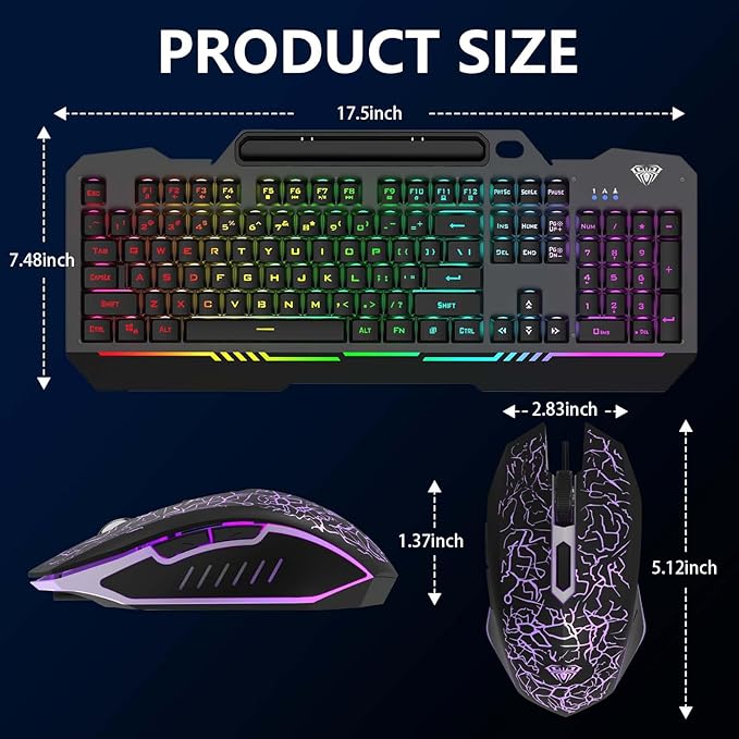 AULA Gaming Keyboard T102 104 Keys Gaming Keyboard and Mouse Combo with RGB Backlit All-Metal Panel Anti-Ghosting PC Game Keyboard and Mouse USB Wired Keyboard Mouse for MAC Xbox PC Gamers