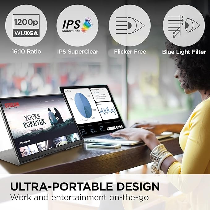 ViewSonic VG1656N-S 16 1200p IPS Wireless Portable Monitor with 2 Way Powered 60W USB C 60 Hz Black - Certified Refurbished