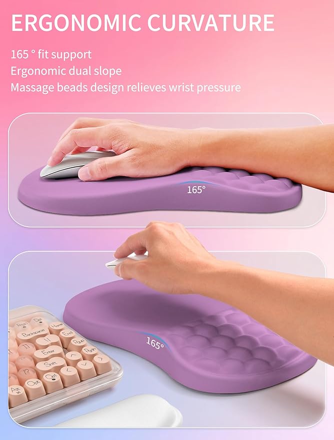 Hokafenle 2in1 Combination Wave Keyboard Wrist Rest and Ergonomic Curvature Mouse Pad Wrist Support for Relieve Wrist Pain Filled with Soft Cushion Memory Foam Purple Lilac