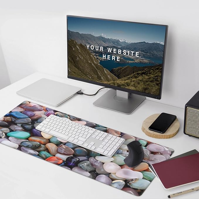 Colorful Precious Stones Large Gaming Mouse Pad 35.5 X 16 Inch Extended Desk Mat for Keyboard and Mouse Waterproof Computer Mousepad with Stitched Edges &amp Non-Slip Base