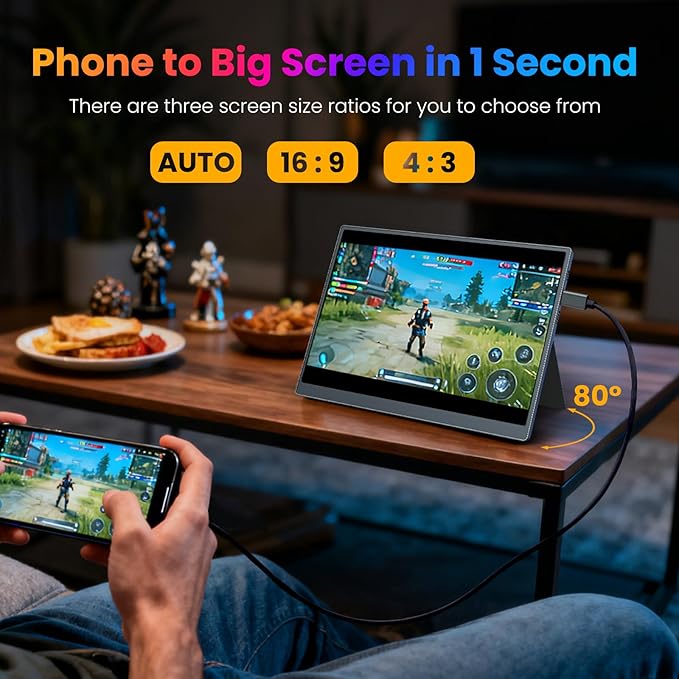 Portable Monitor 10.5 inch 1280P 420 Nits100% sRGB Ultra-Slim Travel Monitor HDR 16:10 Display with Adjustable Stand &ampSpeakers USB-C HDMI External Monitor for Laptop PC Phone