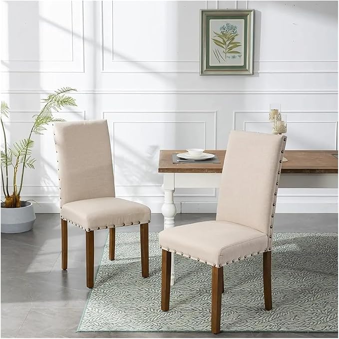 Adjustable Office Computer Chair with Armrest 1pcs Modern Stylish Fabric Upholstered High Backrest Kitchen Dining Chair with Nailhead Trim