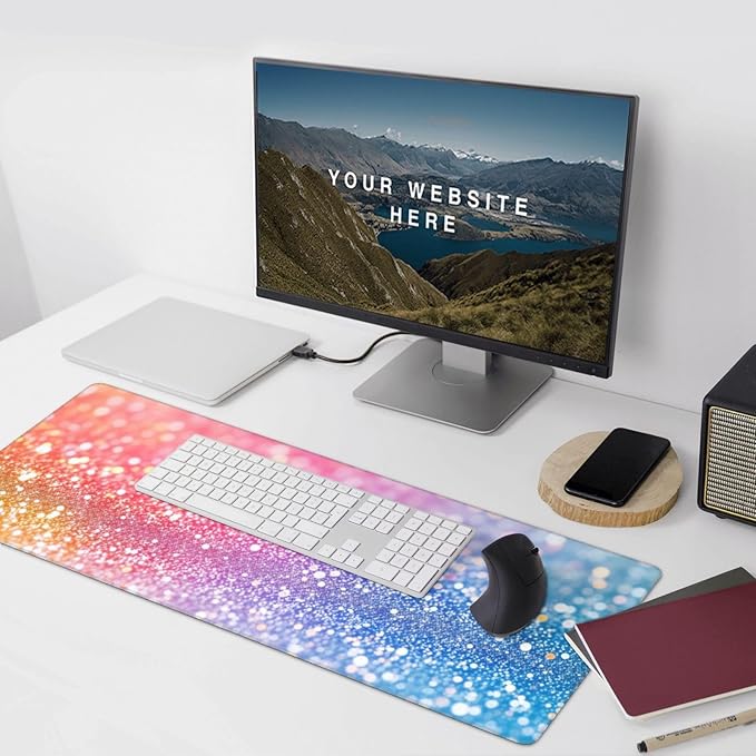 Glitter Large Gaming Mouse Pad 35.5 X 16 Inch Extended Desk Mat for Keyboard and Mouse Waterproof Computer Mousepad with Stitched Edges &amp Non-Slip Base