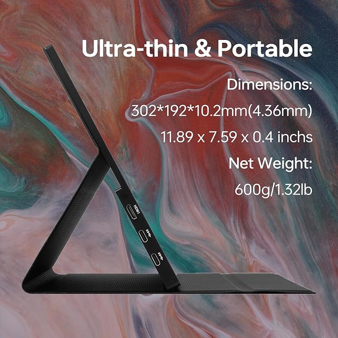 4K UHD Touchscreen Ultra Portable Monitor for Gaming and Designing 13.3“ Slim UHD (3840 x 2160) Touch 100% sRGB Type-C USB &amp Mini HDMI Portable Gaming Monitor with Cover