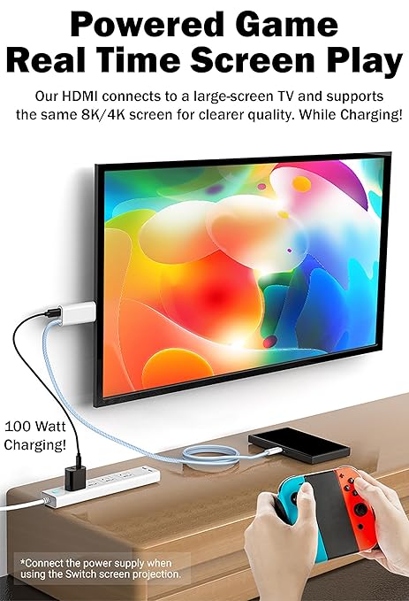 PRO USB Type-C HDMI 8K Compatible with Motorola Moto G Power (2024) +100W Power Support Cable at Full 8k 7680x4320@30Hz/4k 2160p@60Hz [Thunderbolt 3/4] Black