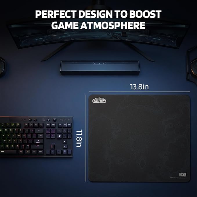 Blizzard Wow Game Glass Mouse Pad Tempered Glass Hard Mousepad for Gaming Ultra-Smooth Surface for Top Precision &amp Speed Easy to Clean Non-Slip Rubber Base 13.8in*11.8in (Azeroth-Black)